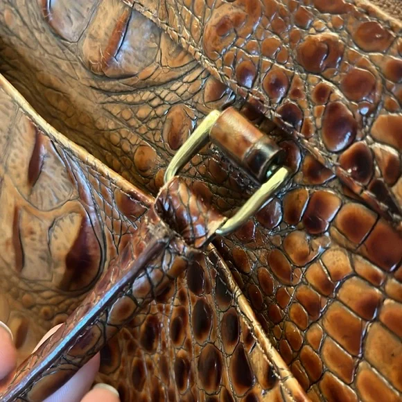 Vintage Brahmin crocodile embossed leather handbag shoulder bag small satchel - Picture 9 of 16